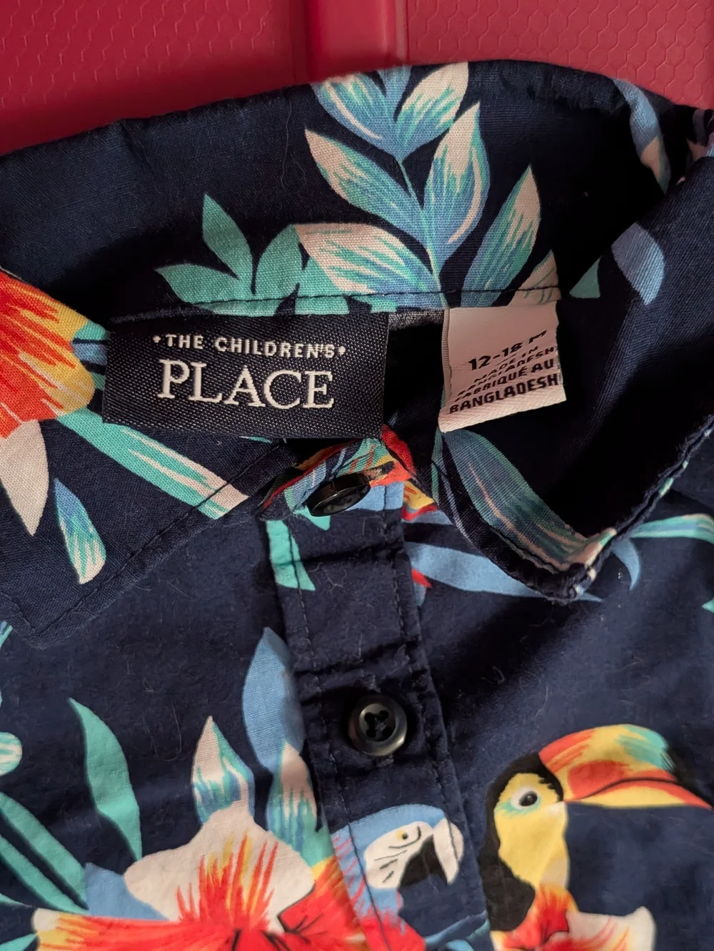 The Children's Place Navy Tropical Shirt with Aqua Leaves and Yellow Toucan